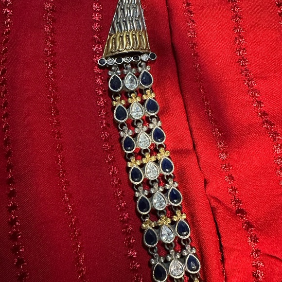 Sale‼️Silver and Gold long Necklace with Blue Highlights - Picture 3 of 7